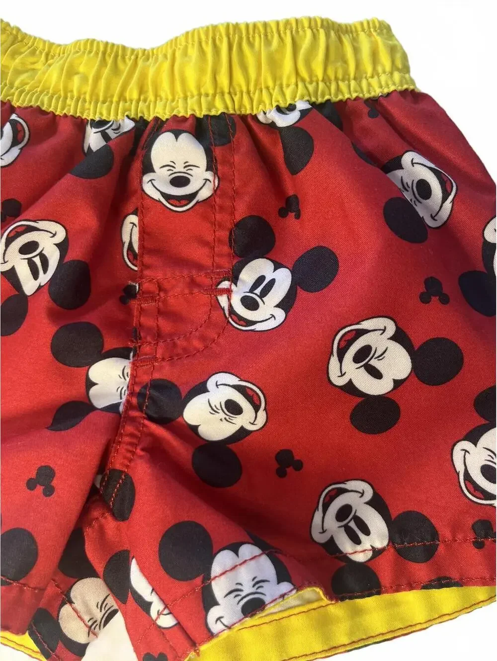 Mickey Mouse Swim Trunks Disney Baby 3-6M Red Short Yellow Waistband Fully Lined